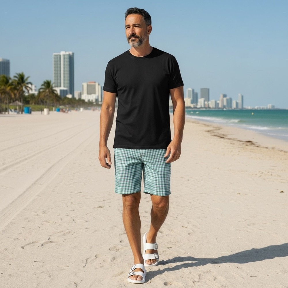 Tommy Bahama‎ Mens Boracay Gingham Plaid Shorts Teal Blue Size 36 ST889963